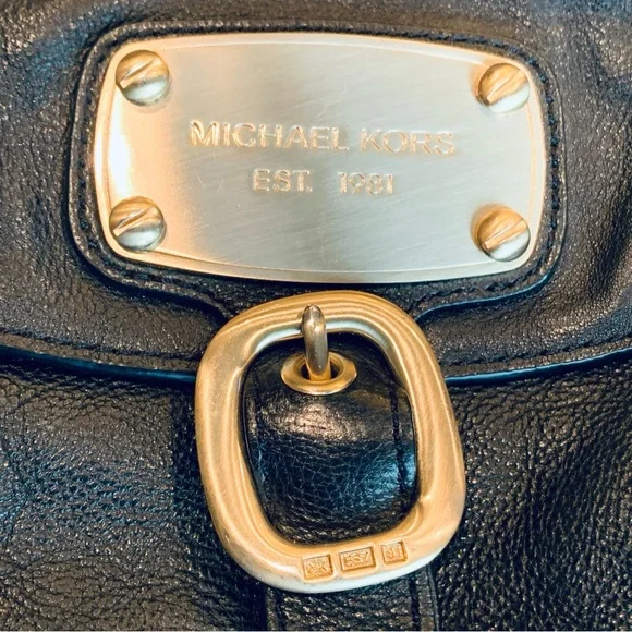 MICHAEL KORS Hudson Downtown Purse Tote Hobo Shoulder Bag Black with Gold - Picture 4 of 16